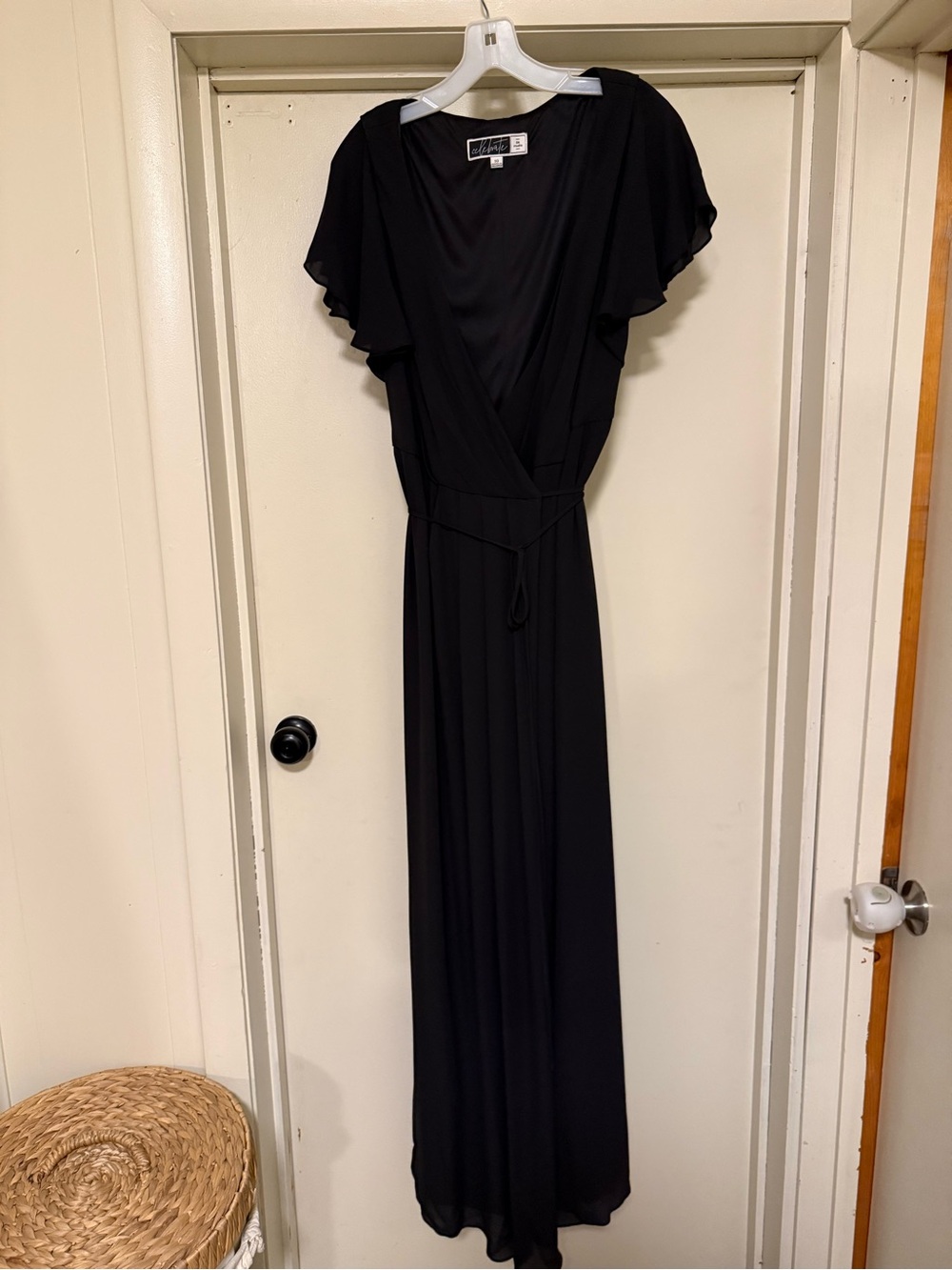 Elegant Black Maxi Wrap Dress with Flutter Sleeves